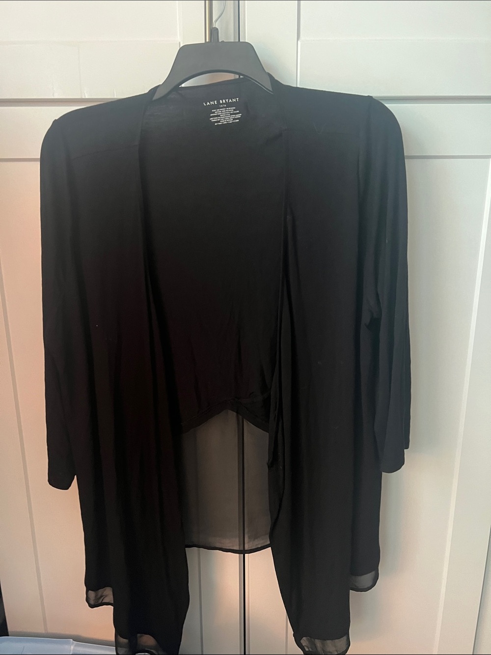 Lane Bryant Black Open-Front Sheer-Trim Cardigan